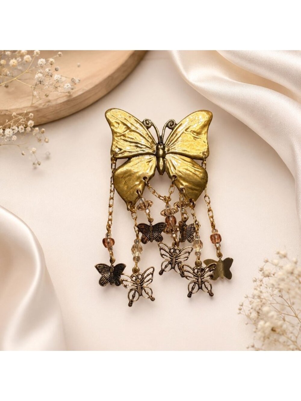 Butterfly Dangle Brooch Pin Vtg Coquette Fairycore Y2K Cottagecore Charm Jewelry
